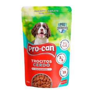 Alimento húmedo para cachorros 100% natural con trocitos jugosos de CERDO; 85 gr. - PRO-CAN
