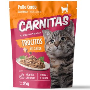 Alimento húmedo para gato CARNITAS premium con sabor a Pollo - Cerdo con trocitos en salsa. - MIMMA