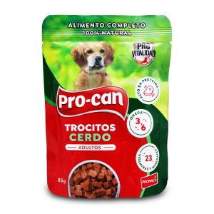 Alimento húmedo para perros 100% natural con trocitos jugosos de CERDO; 85 gr. | PRO-CAN